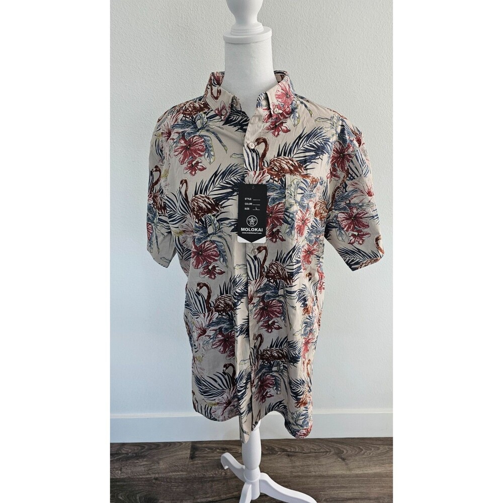 NWT Mens Large Button Up Molokai Surf Co Flamingo Print